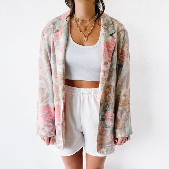 vintage Jackets & Blazers - Vintage Longline Cream Floral Blazer L